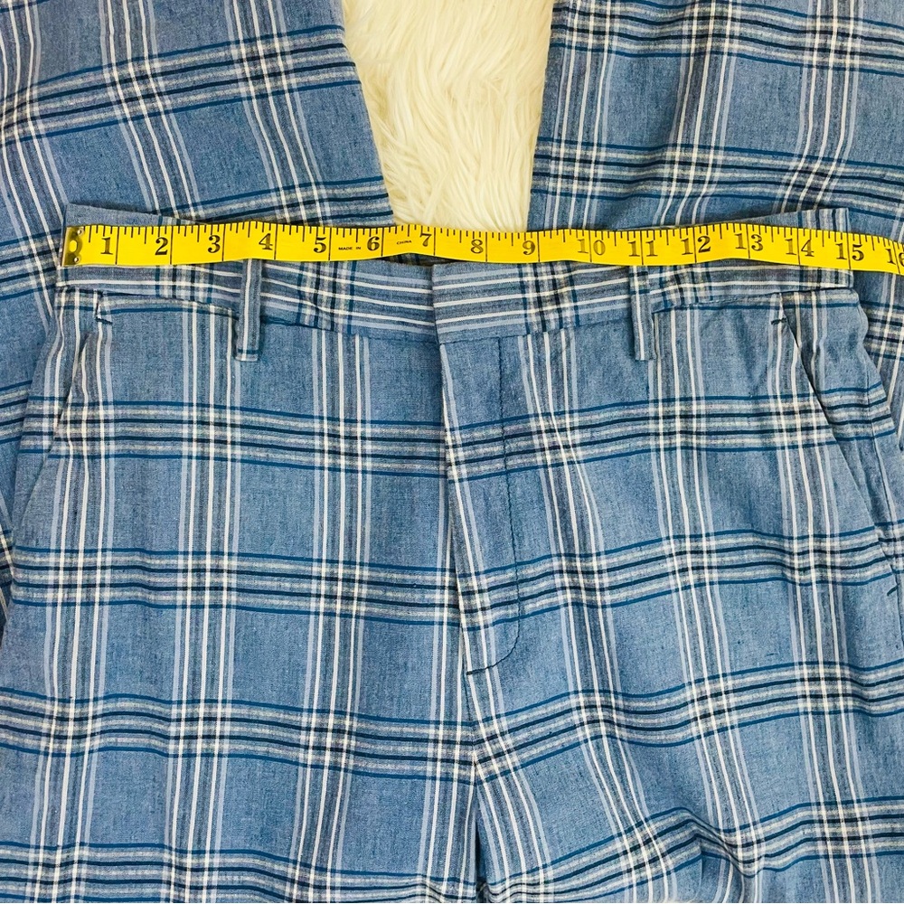 Banana Republic Linen blend Wide-leg Crop Pants Blue Plaid, EUC - Picture 6 of 11